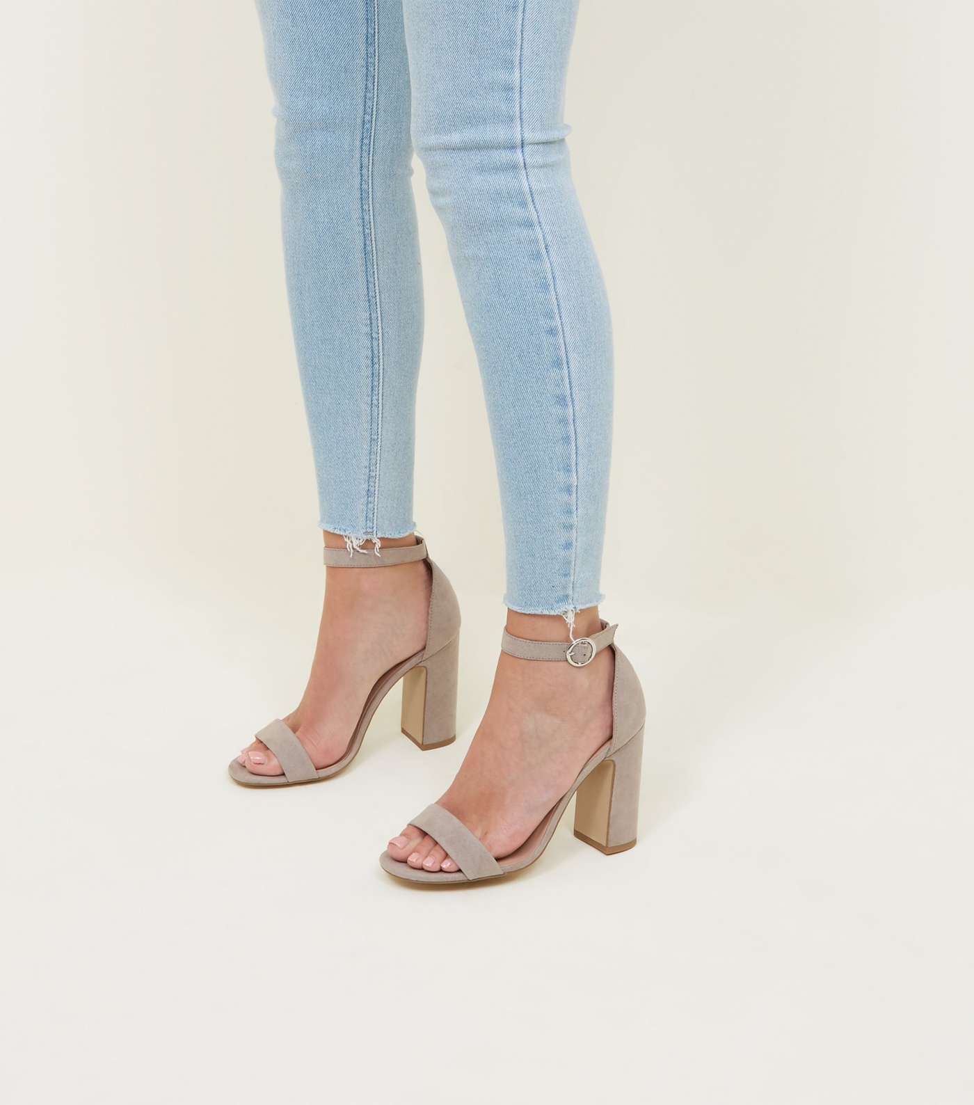 Grey Suedette Barely There Block Heels Image 2