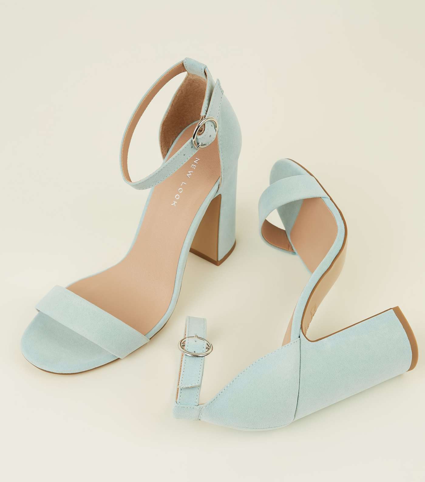 Mint Green Suedette Barely There Block Heels Image 4