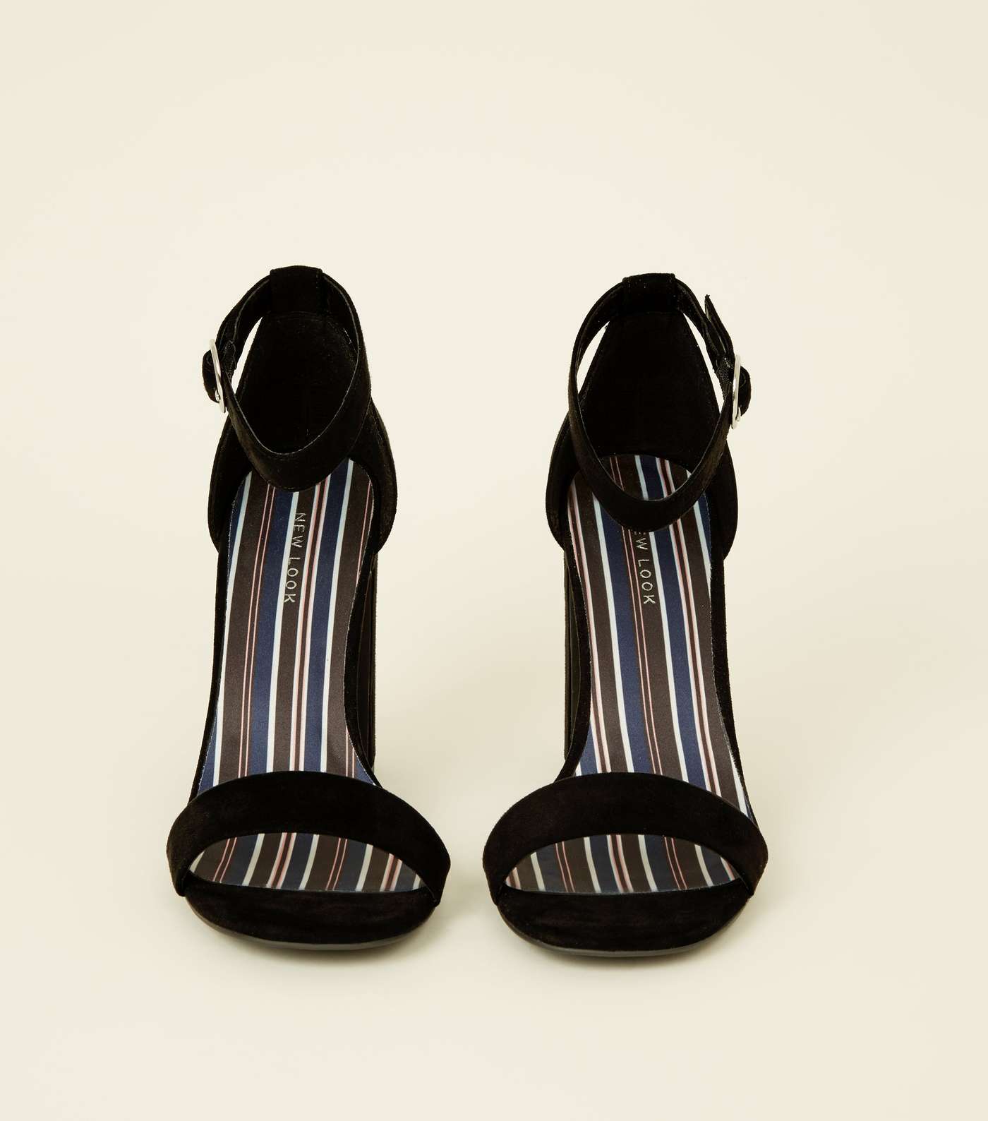 Black Suedette Stripe Lined Block Heels Image 3