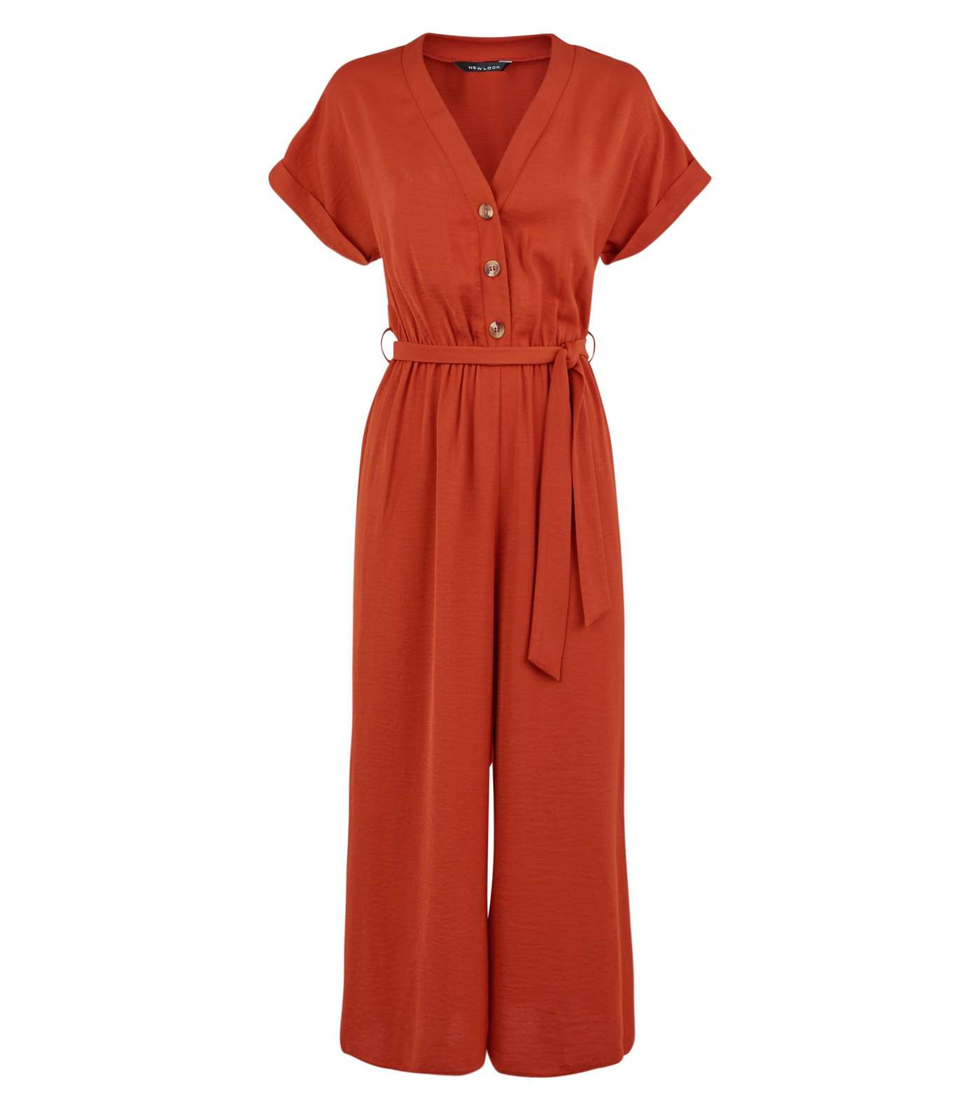 Orange Button Front Linen-Look Jumpsuit Image 3