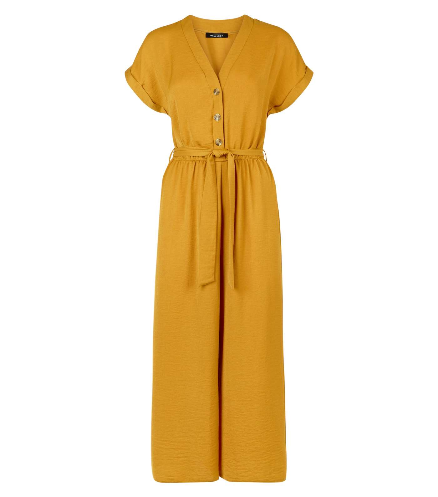 Mustard Button Front Linen-Look Jumpsuit Image 4