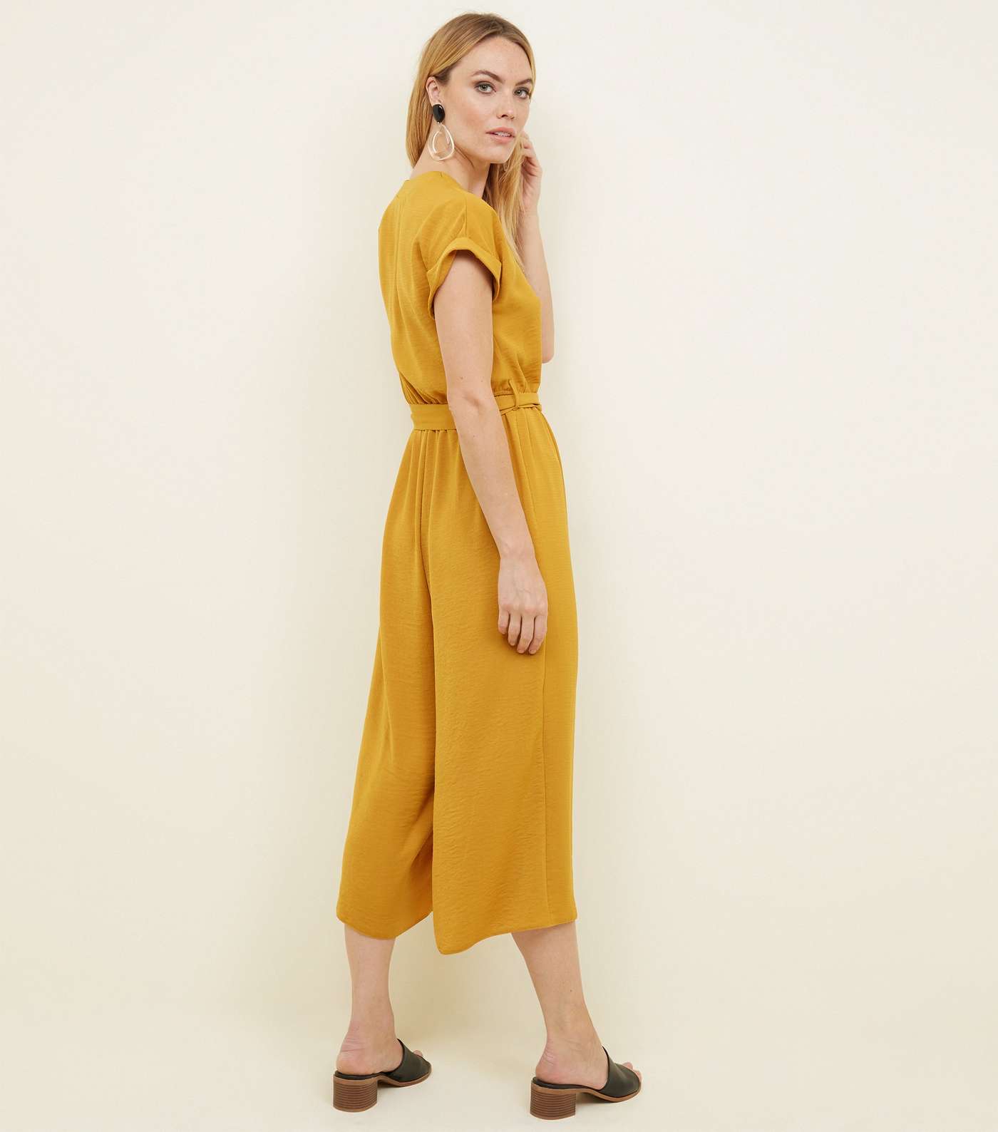 Mustard Button Front Linen-Look Jumpsuit Image 2