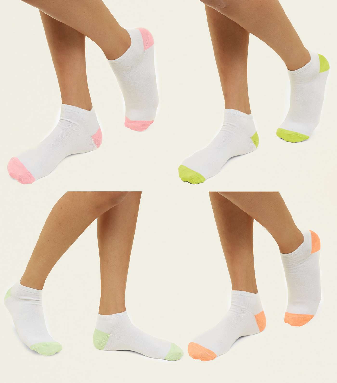 4 Pack White and Neon Ankle Socks Image 2