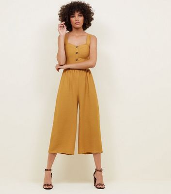 Yellow Button Through Culotte Jumpsuit New Look