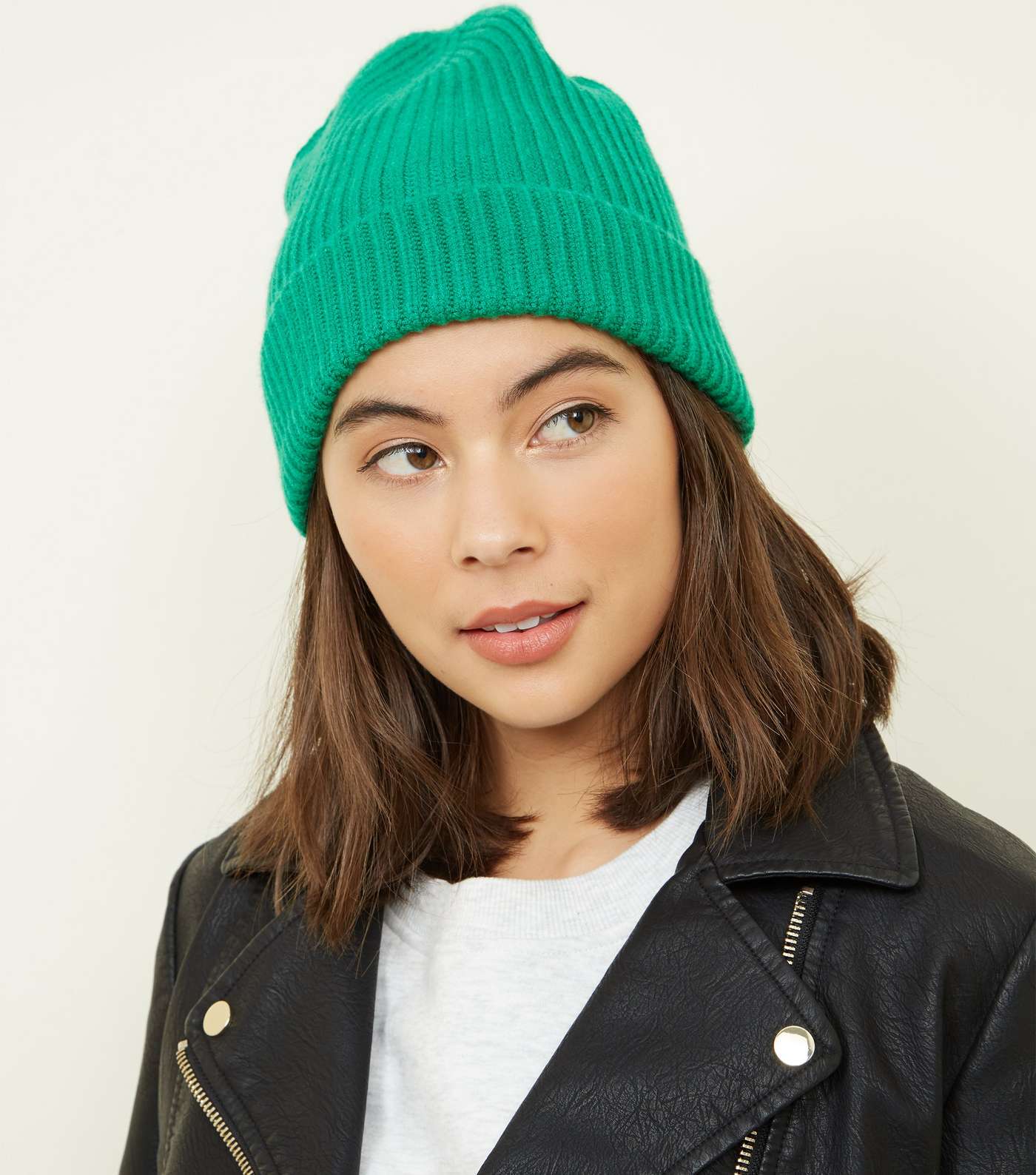 Green Ribbed Beanie Hat Image 2