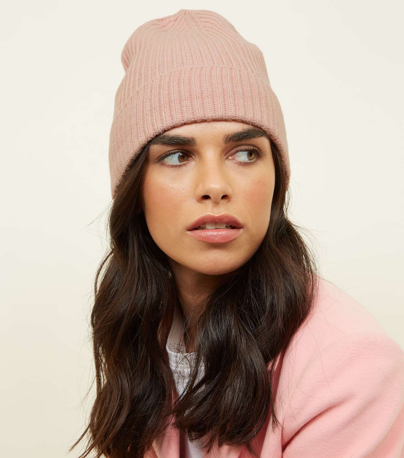 Pink Ribbed Beanie Hat Image 2