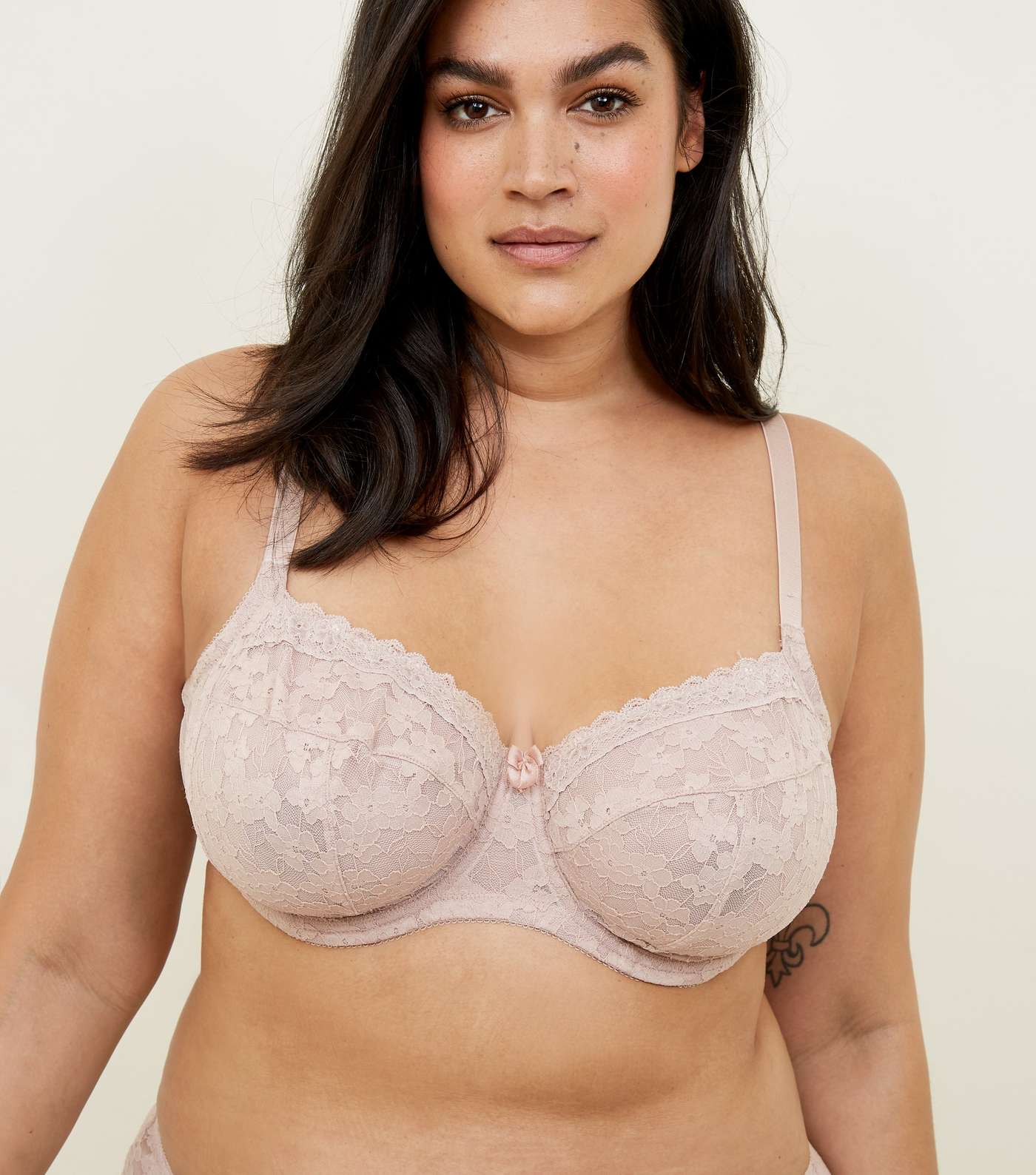 Curves Pale Pink Lace Underwired Bra 
