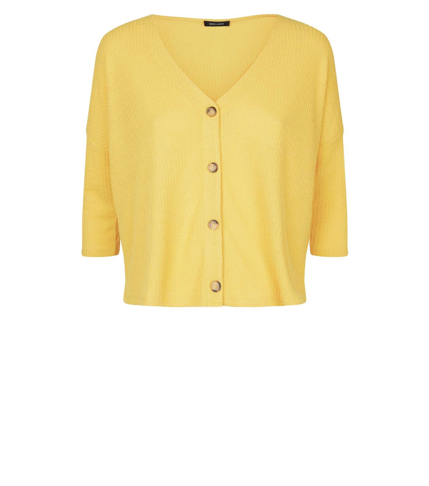 Mustard Ribbed Button Front 3/4 Sleeve Top Image 4
