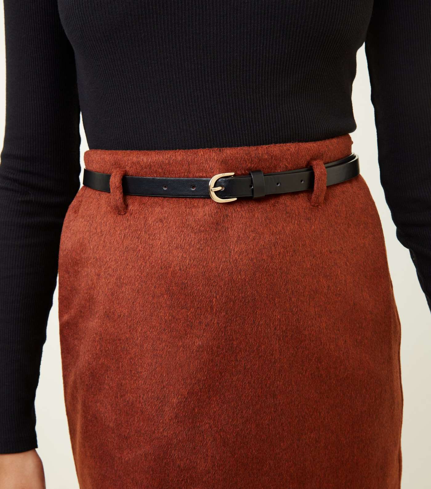 Rust Belted Brushed Twill A-Line Skirt Image 5