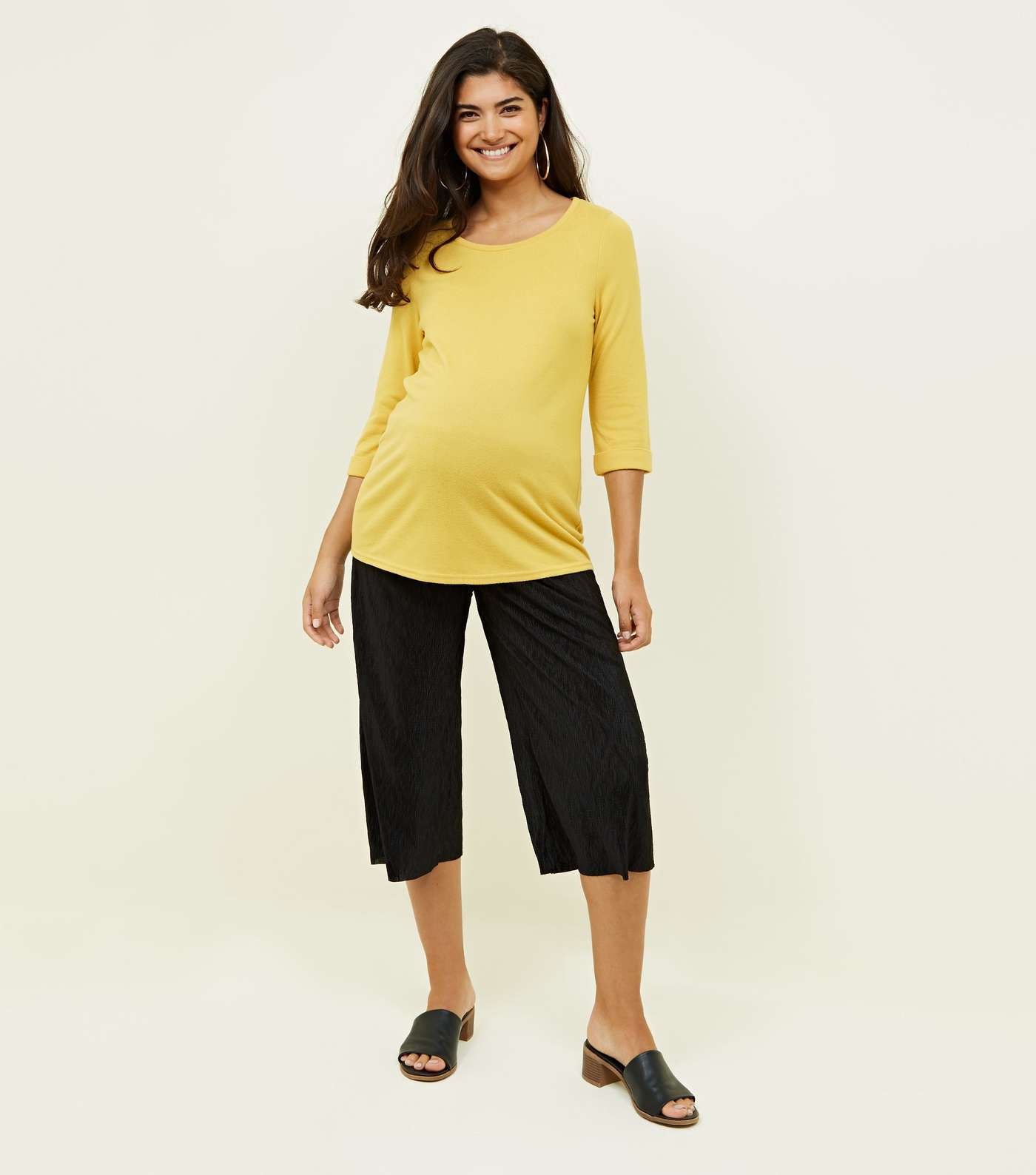 Maternity Yellow 3/4 Sleeve Fine Knit Top Image 2