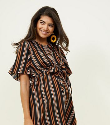 Maternity Black and Rust Stripe Tie Front Dress New Look