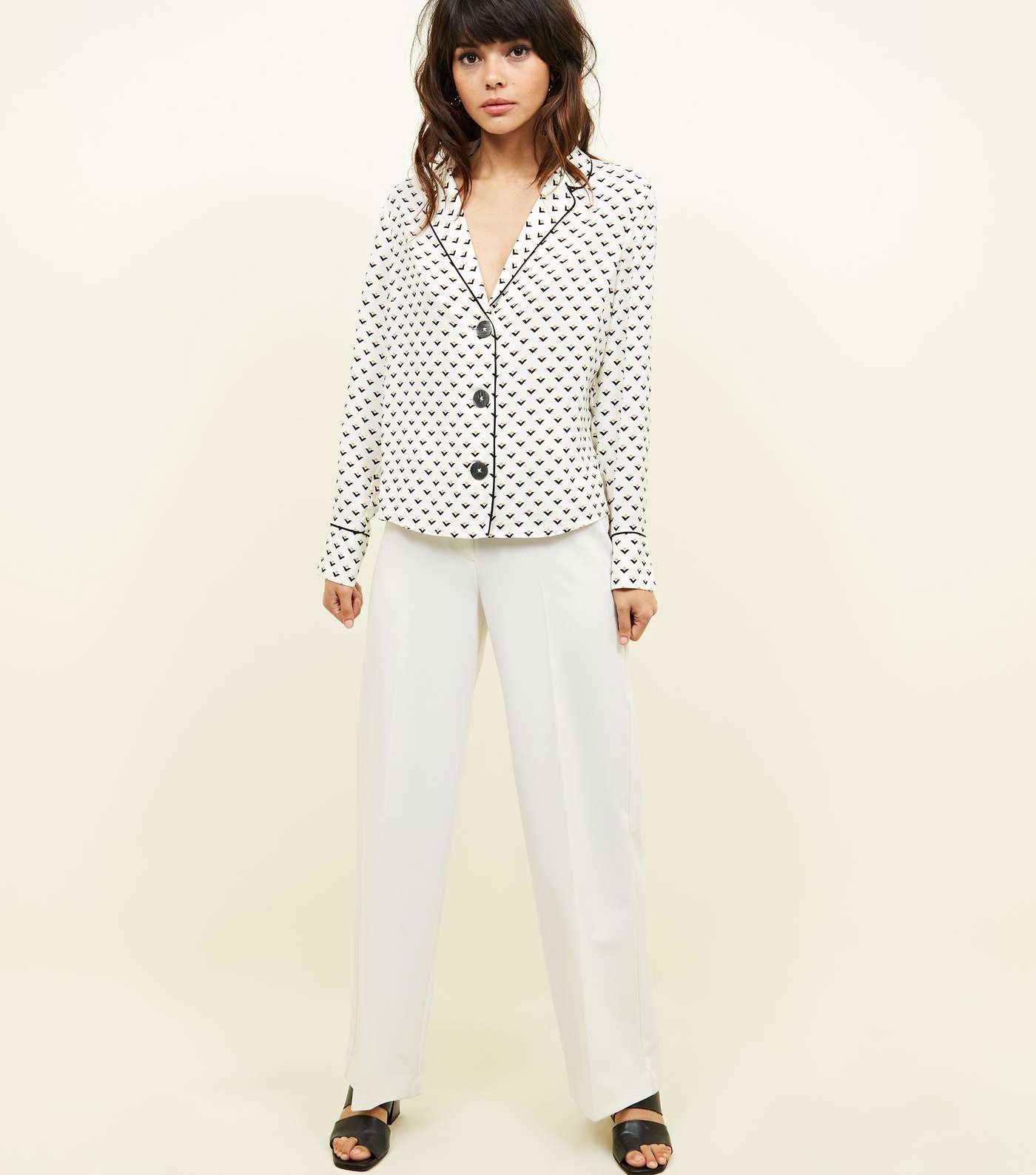 White Geometric Pyjama-Style Shirt Image 2