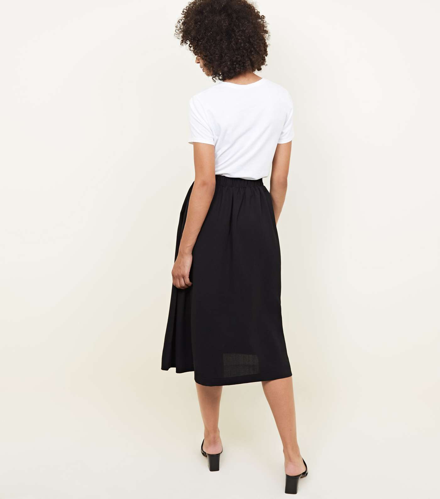 Black Button Through Pocket Midi Skirt Image 3