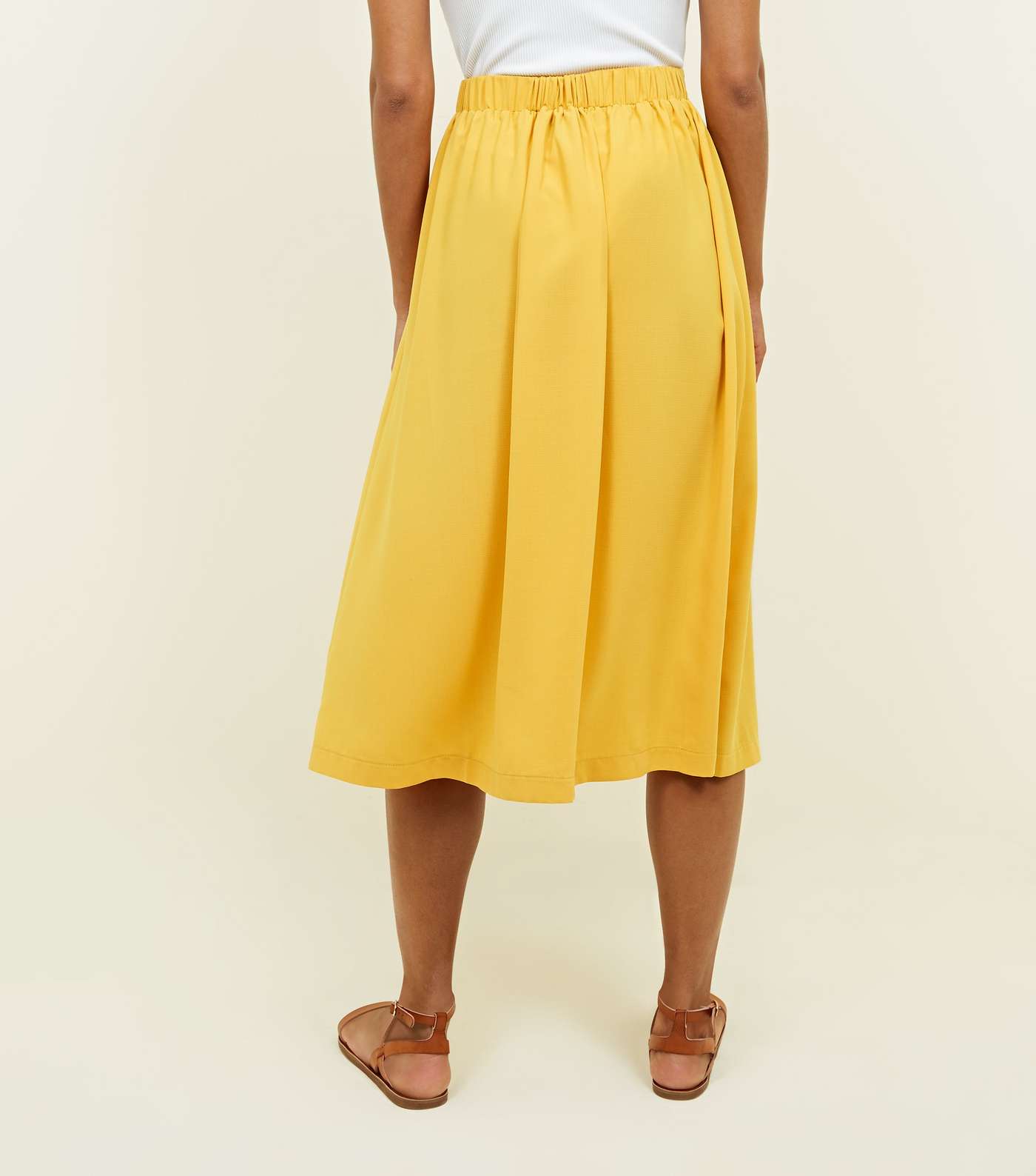 Yellow Button Through Pocket Midi Skirt Image 3