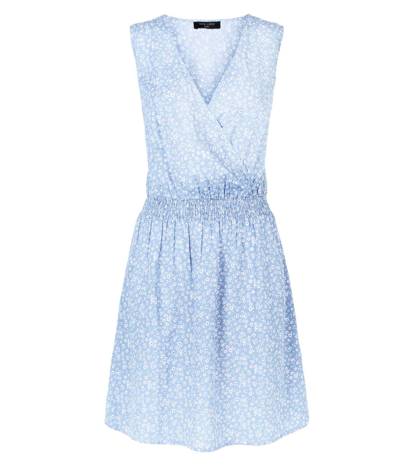 Tall Pale Blue Ditsy Floral Shirred Wrap Dress Image 4