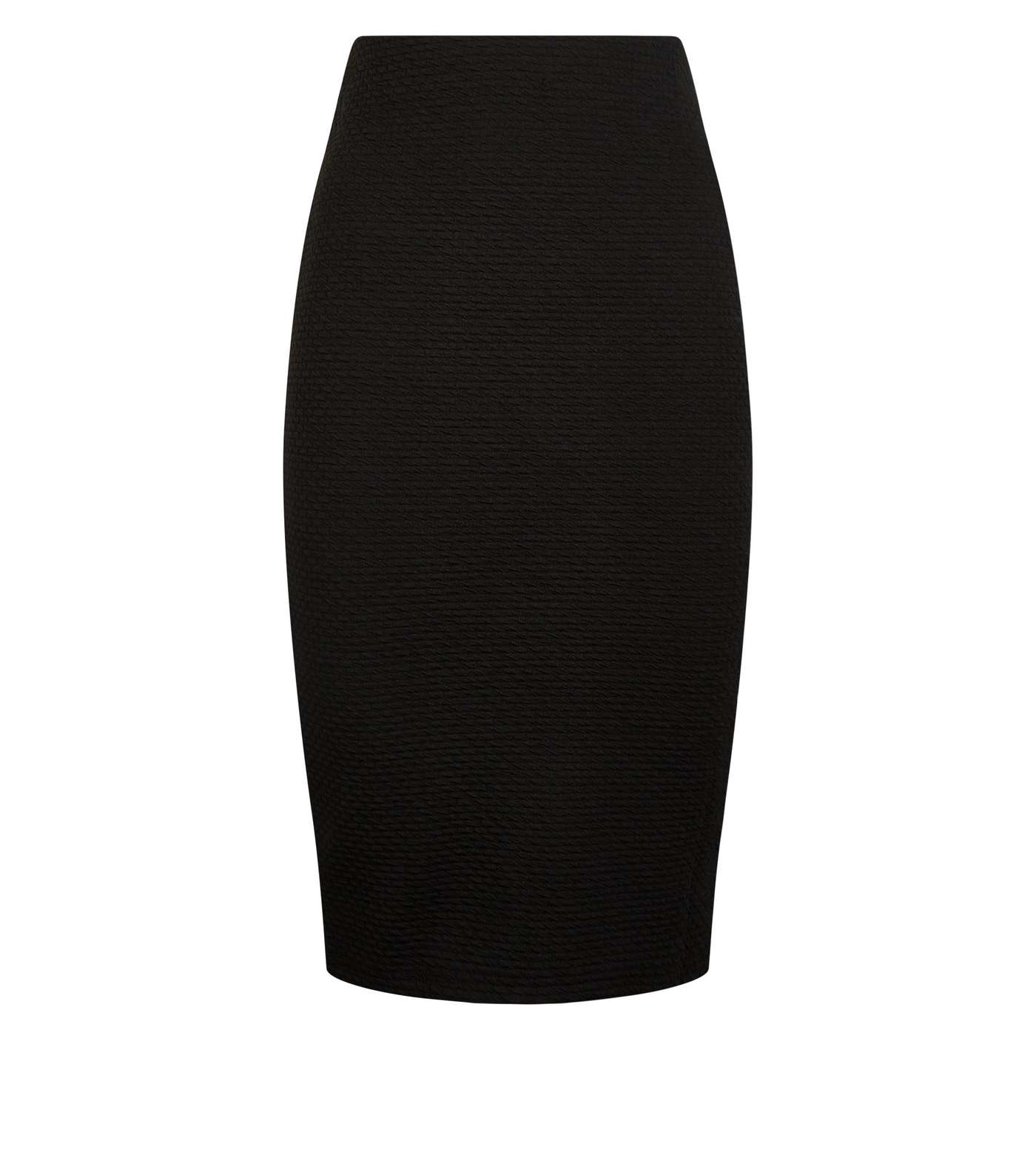 Black Textured Pencil Midi Skirt Image 4