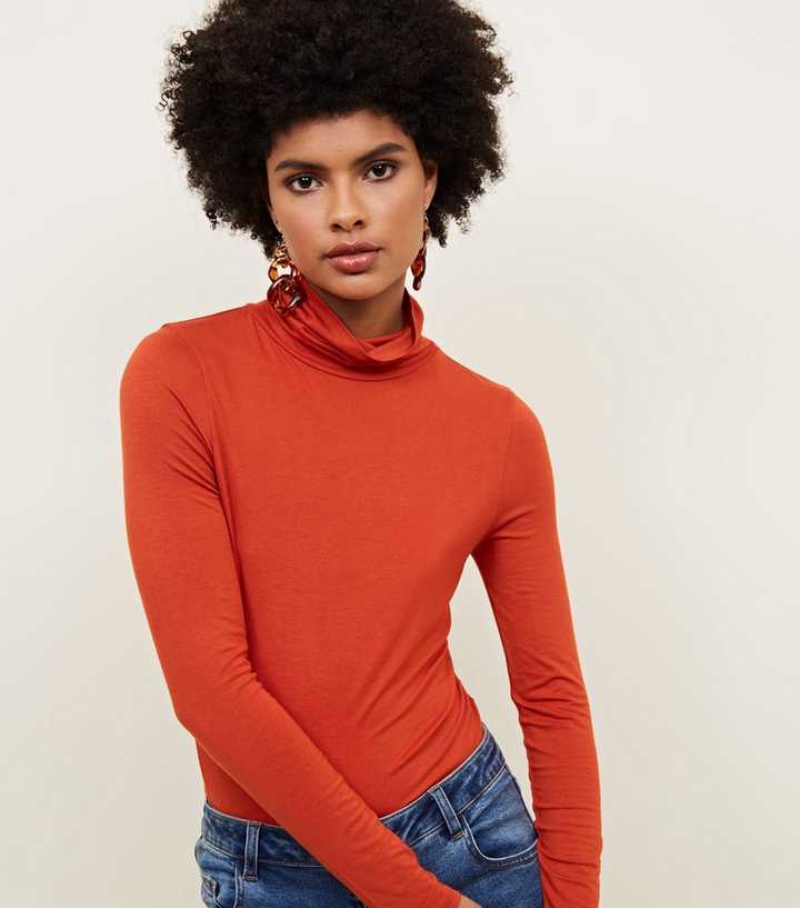 Orange Roll Neck Top