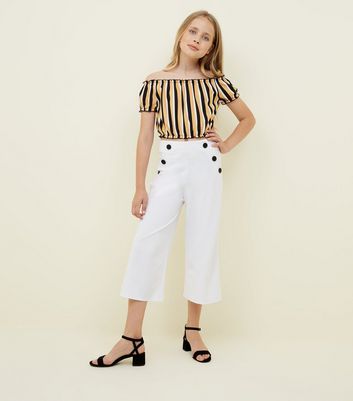 Girls White Button Front Culottes | New 