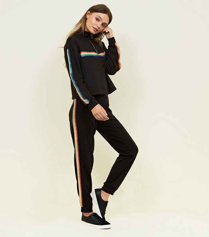 Black Rainbow Side Stripe Cuffed Joggers
