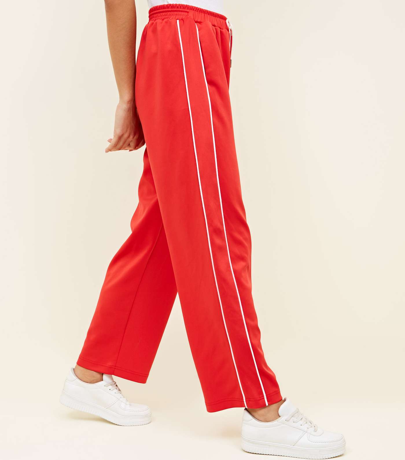 Red Satin Piped Side Wide Leg Joggers Image 2