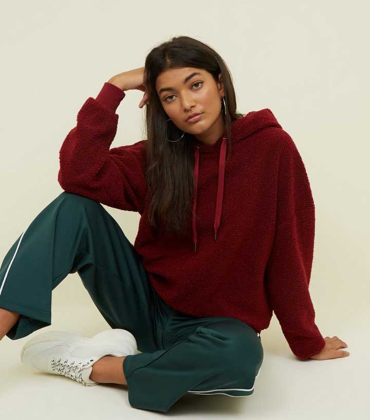 Burgundy Borg Oversized Hoodie