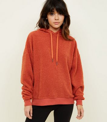 Orange Borg Oversized Hoodie New Look