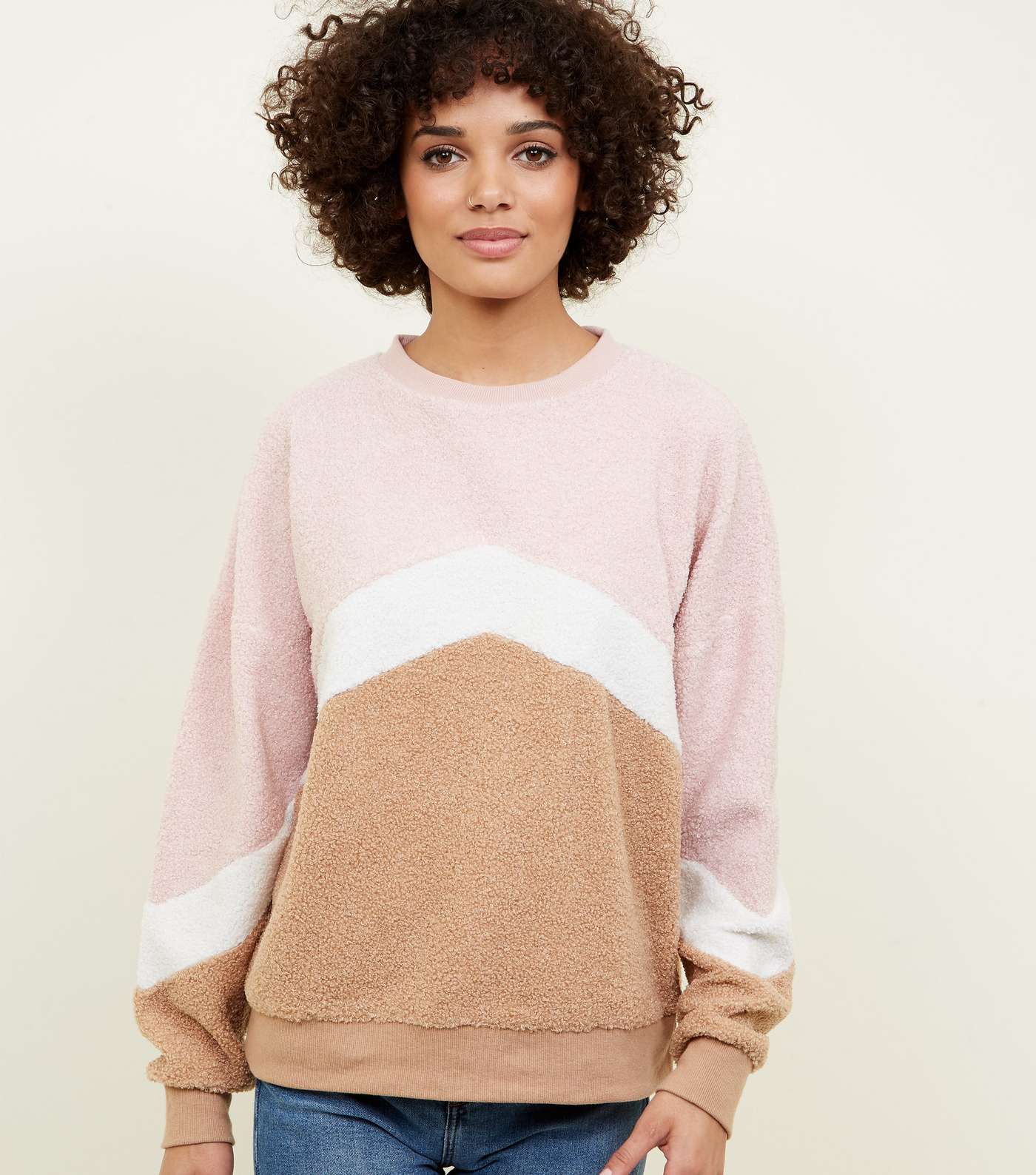 Pink Chevron Stripe Borg Sweatshirt