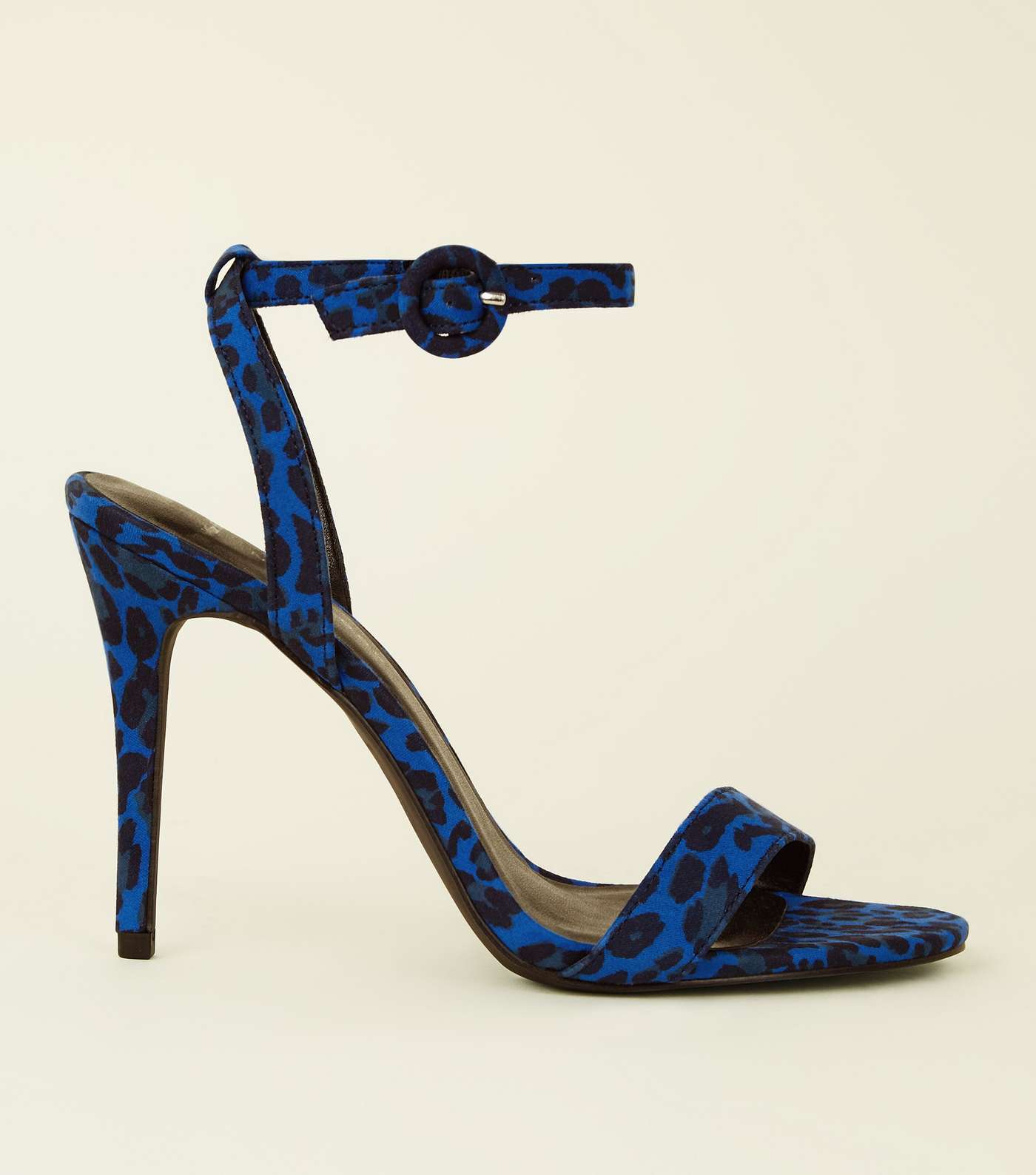 Wide Fit Blue Suedette Leopard Print Stiletto Sandals