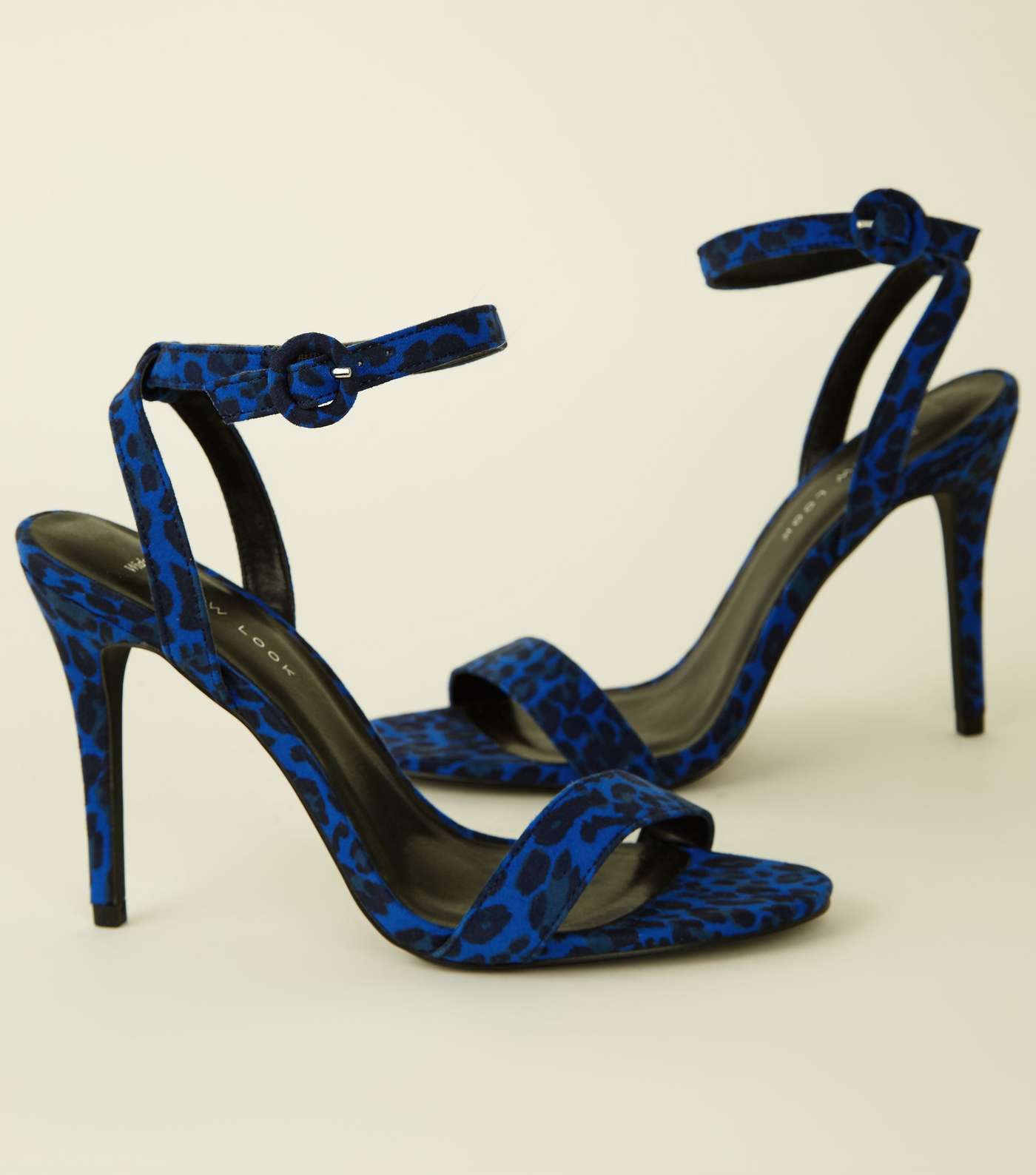Wide Fit Blue Suedette Leopard Print Stiletto Sandals Image 3