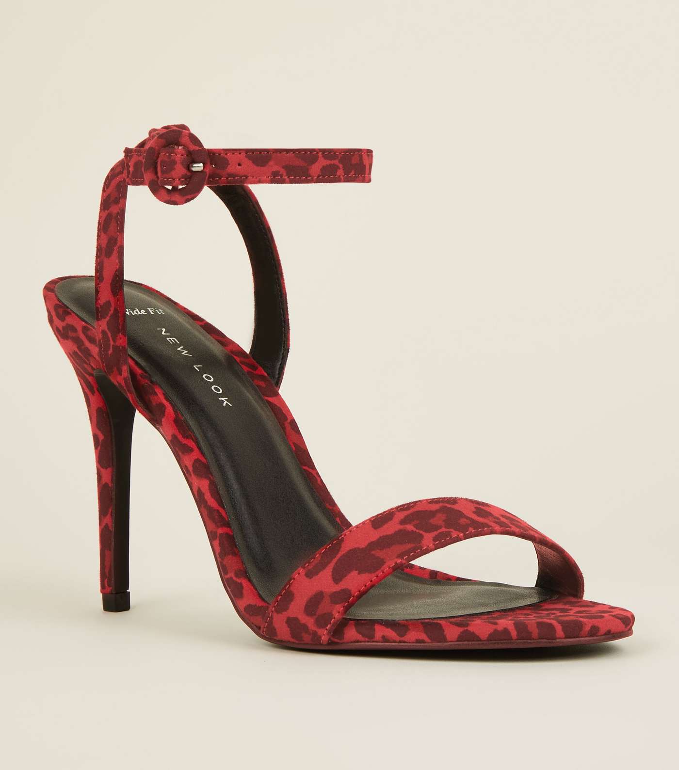 Wide Fit Red Suedette Leopard Print Stiletto Sandals