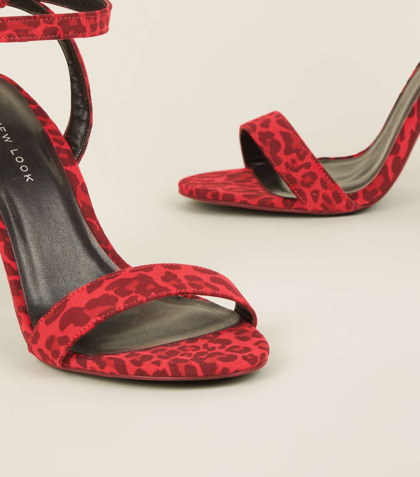 Wide Fit Red Suedette Leopard Print Stiletto Sandals Image 3