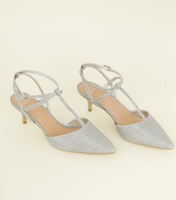 silver kitten heels new look