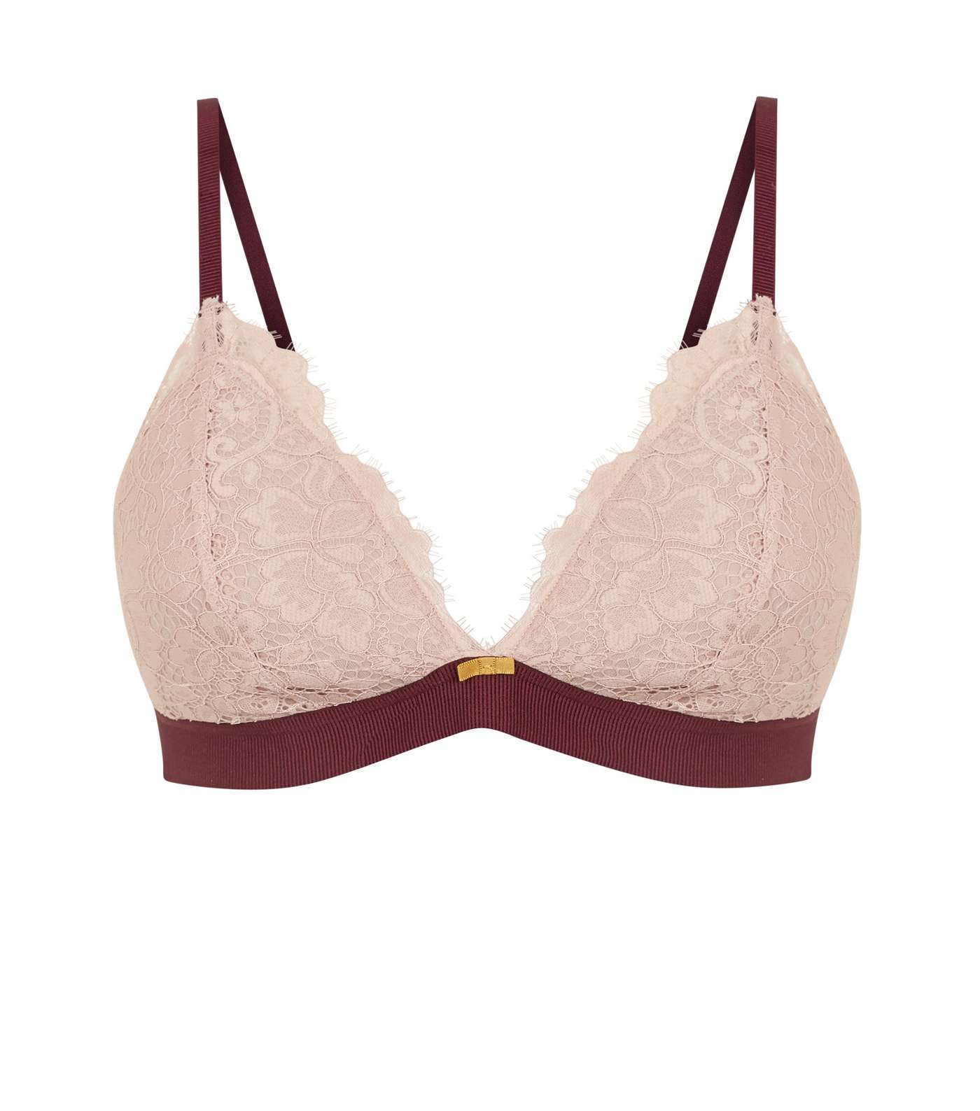Pink Lace Wide Elastic Two Tone Bralette  Image 4