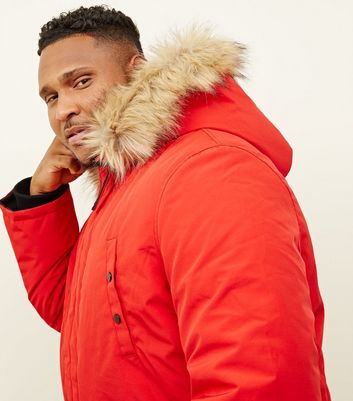 Men's Plus Size Red Faux Fur Trim Hooded Parka New Look shop for Men's Plus Size Red Faux Fur Trim Hooded Parka New Look at Shopo
