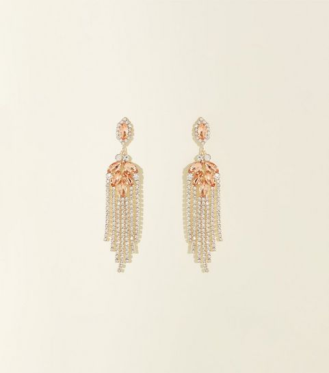 Premium Jewellery Diamanté Necklaces Chain Earrings New Look Gold Premium Diamanté Chandelier Chain Earrings