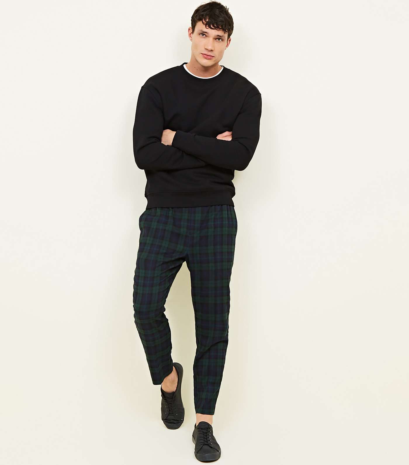 Navy and Green Check Trousers Image 2
