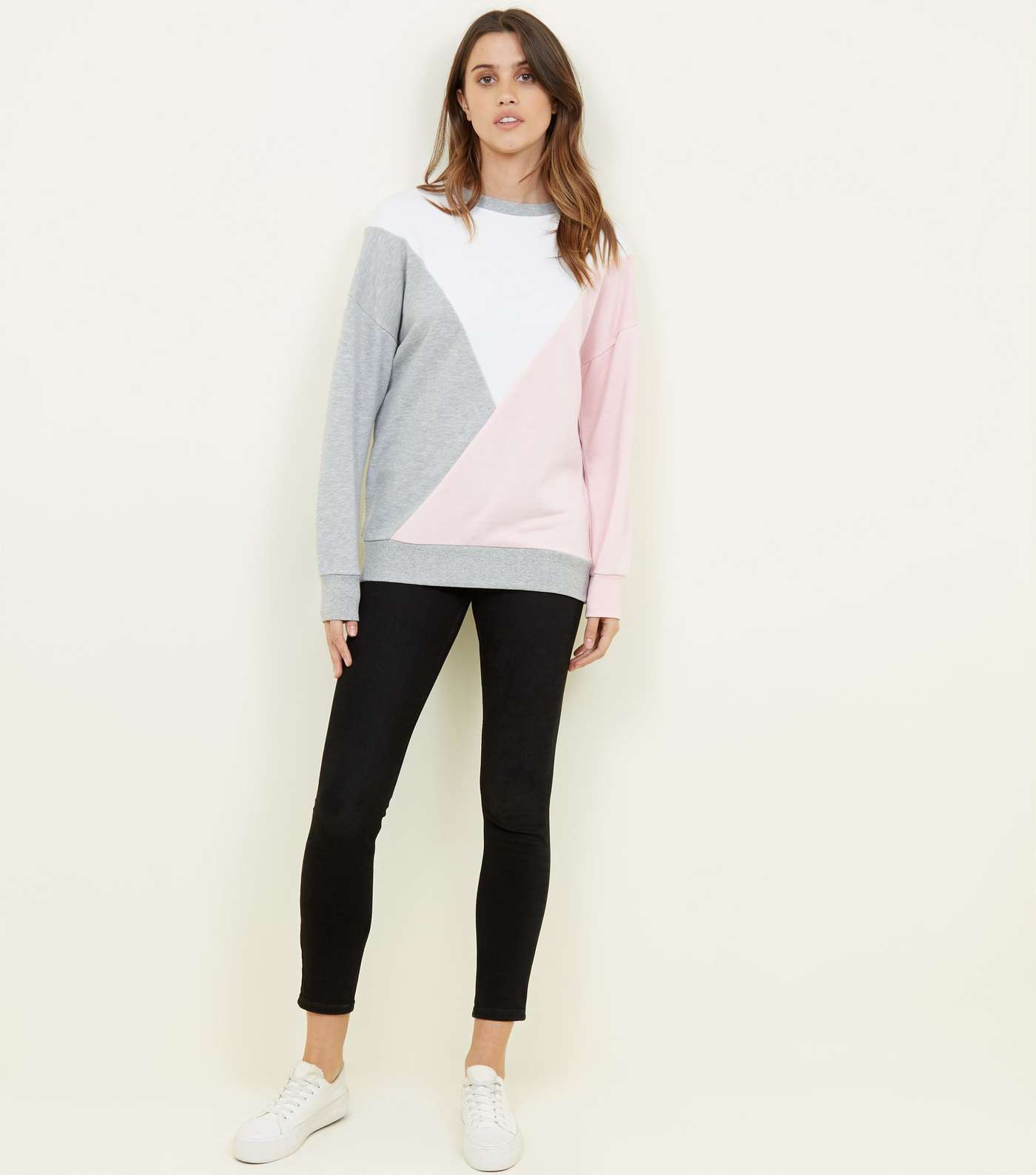 Pink Diagonal Colour Block Sweatshirt Image 2