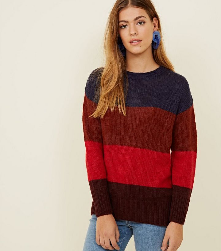 Petite Roter Pullover Mit Blockstreifen New Look