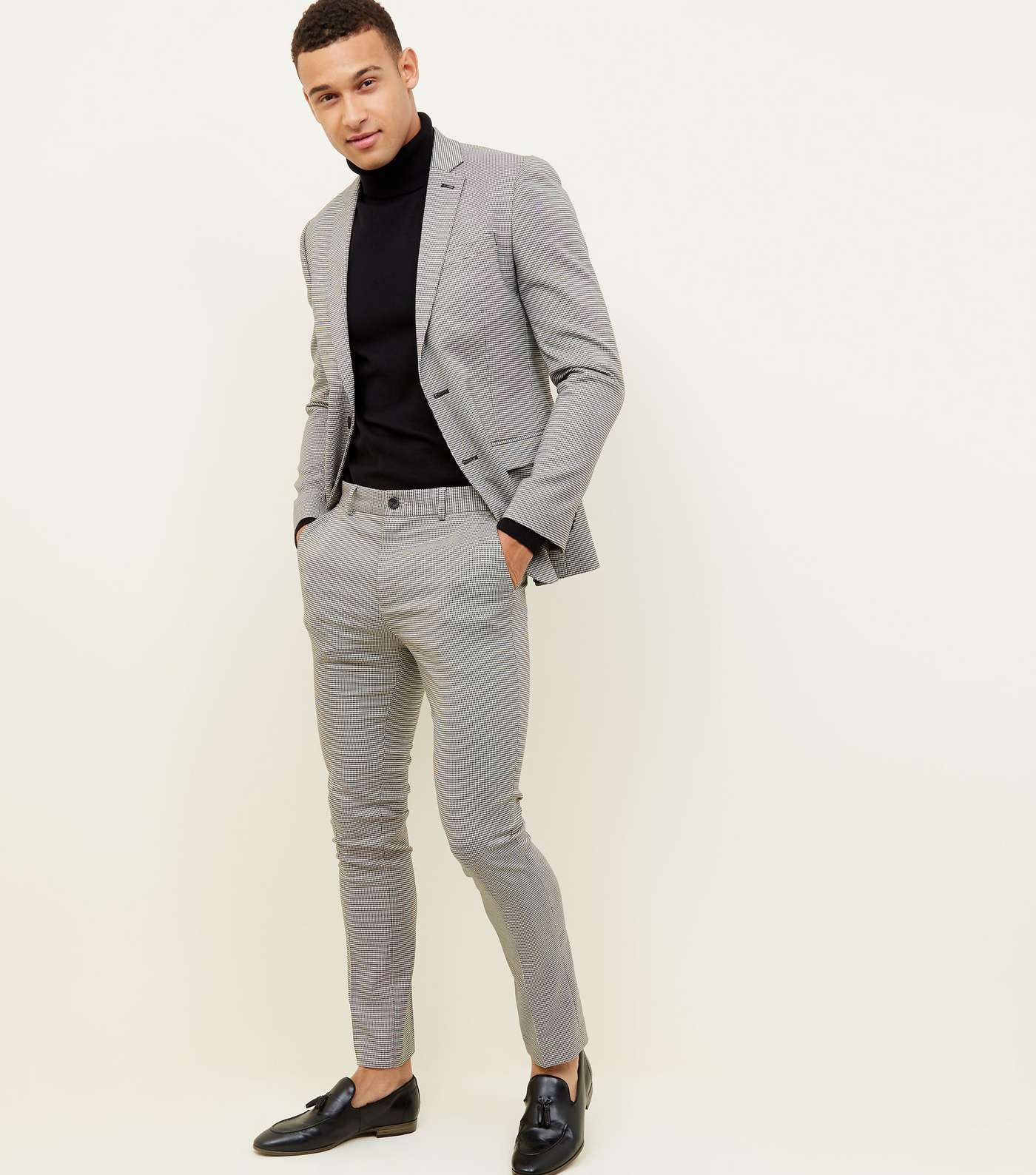Pale Grey Houndstooth Check Skinny Trousers Image 2