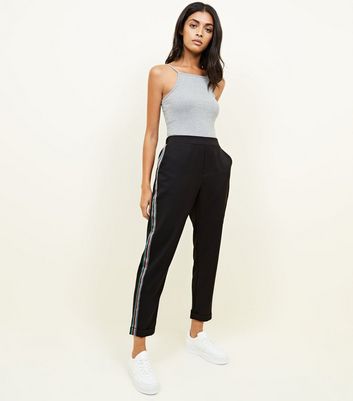 womens black trousers with white stripe