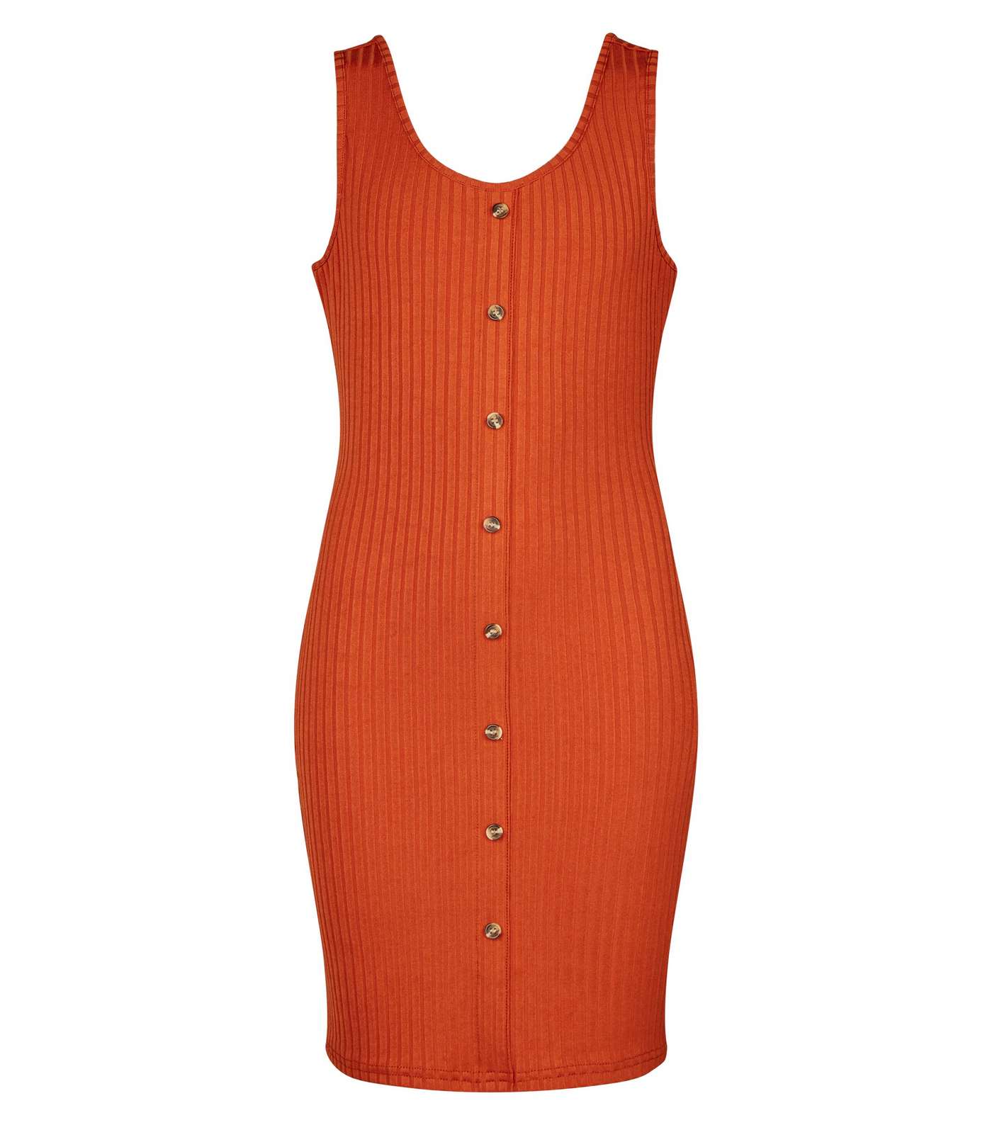 Girls Rust Button Through Ribbed Bodycon Dress Image 4