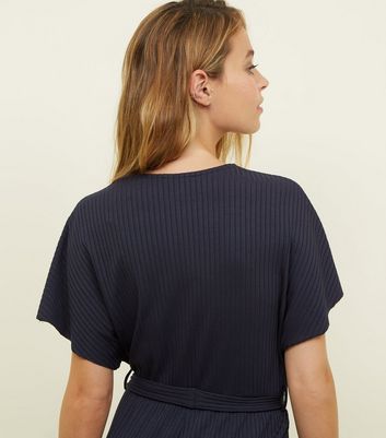 ribbed wrap front culotte jumpsuit