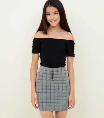 Girls Light Grey Check Zip Front Tube 