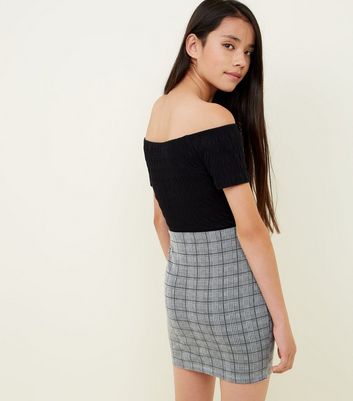 Girls Light Grey Check Zip Front Tube Skirt | New Look