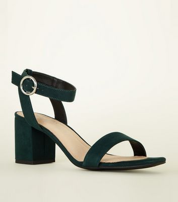 dark green block heel sandals