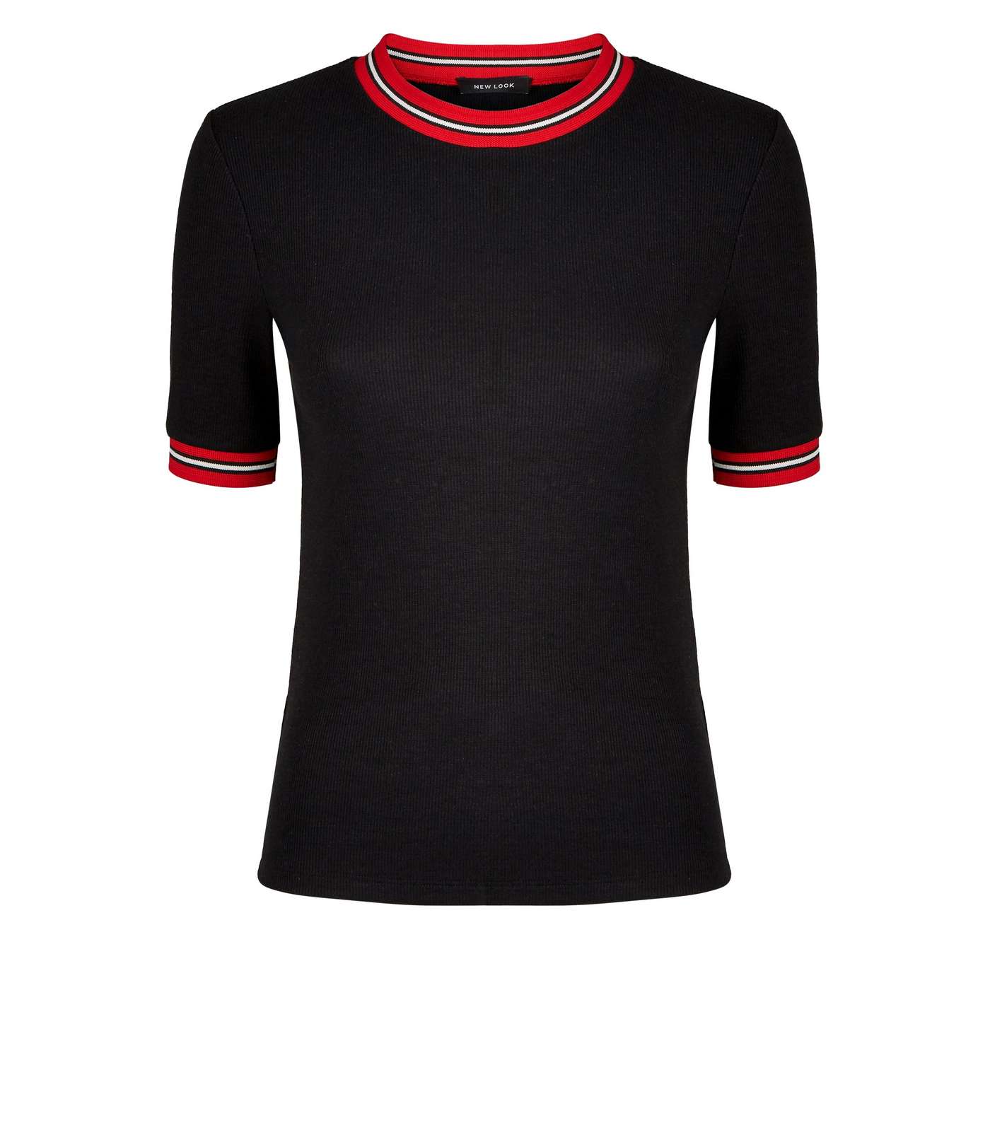 Black and Red Ribbed Tipped 1/2 Sleeve T-Shirt Image 4