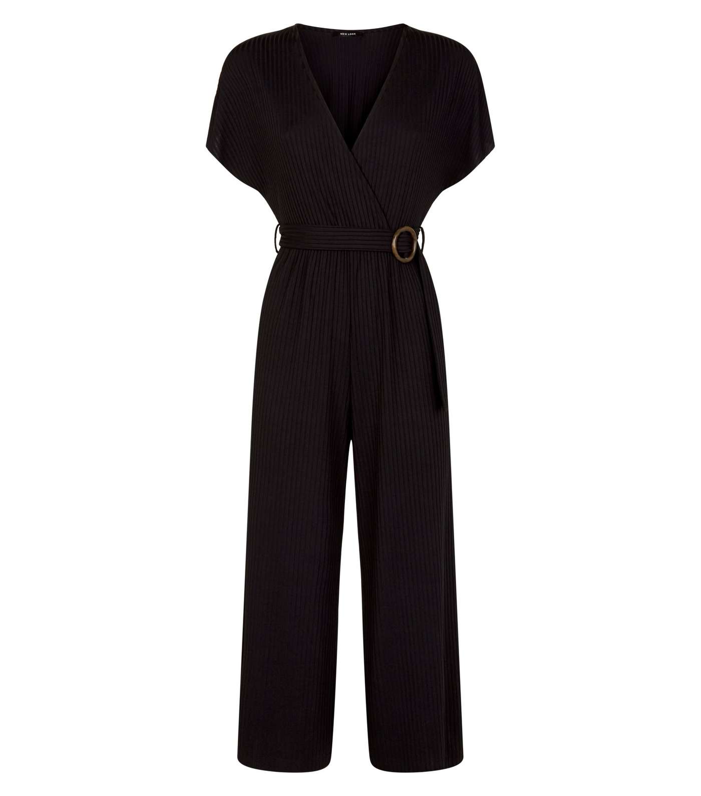 Black Ribbed Belted Jumpsuit Image 3