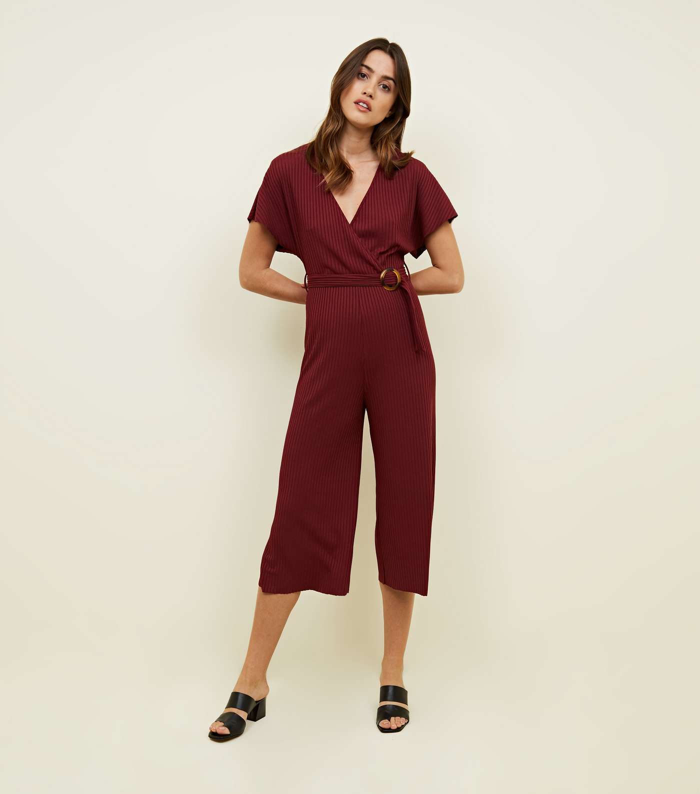 Plum Ribbed Belted Jumpsuit