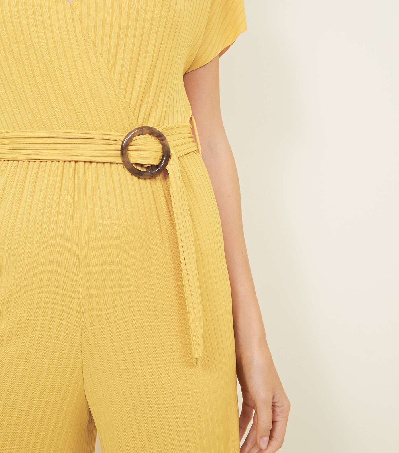 Mustard Ribbed Belted Wrap Jumpsuit Image 5