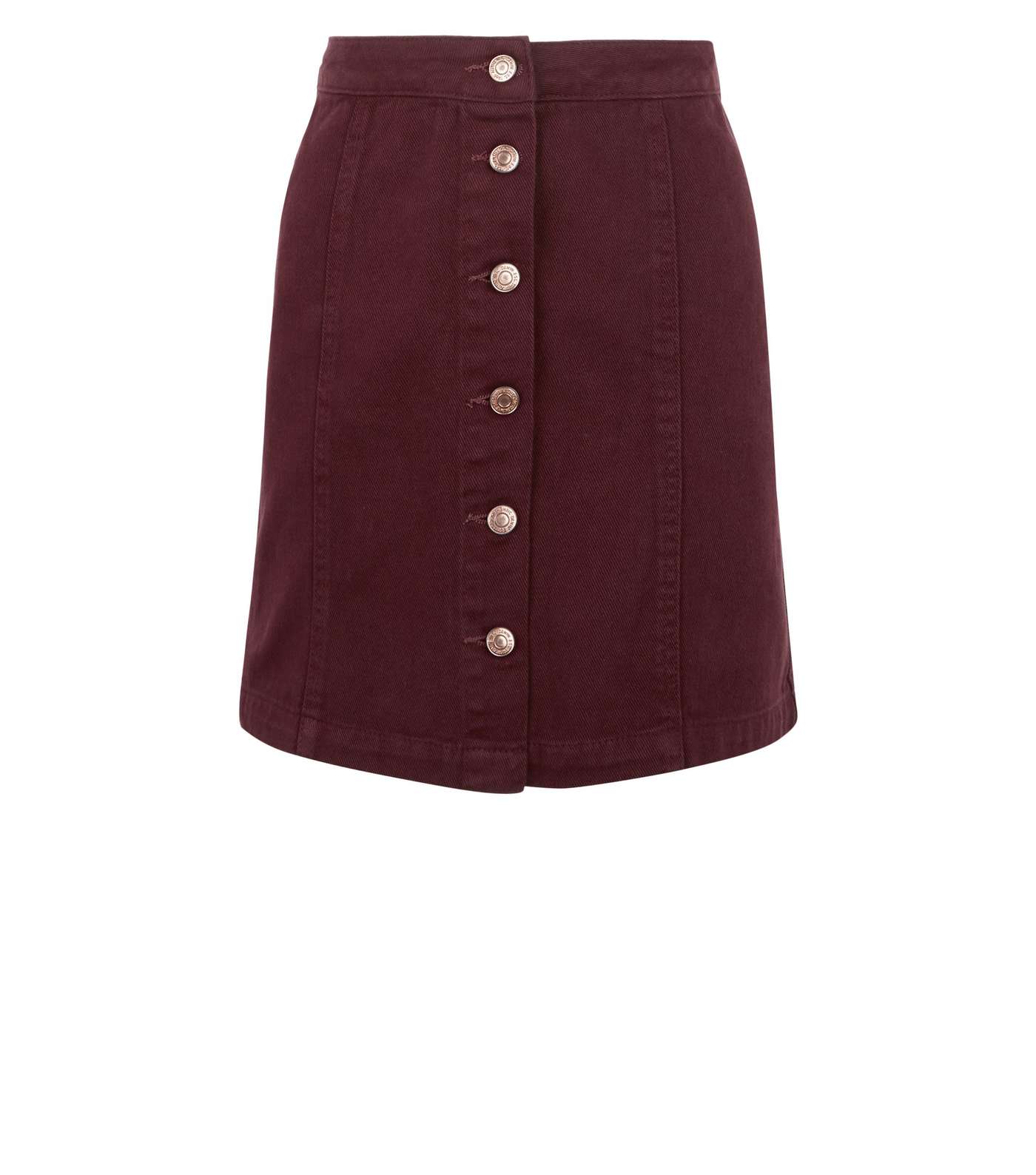 Burgundy Button Front A-Line Denim Skirt Image 4